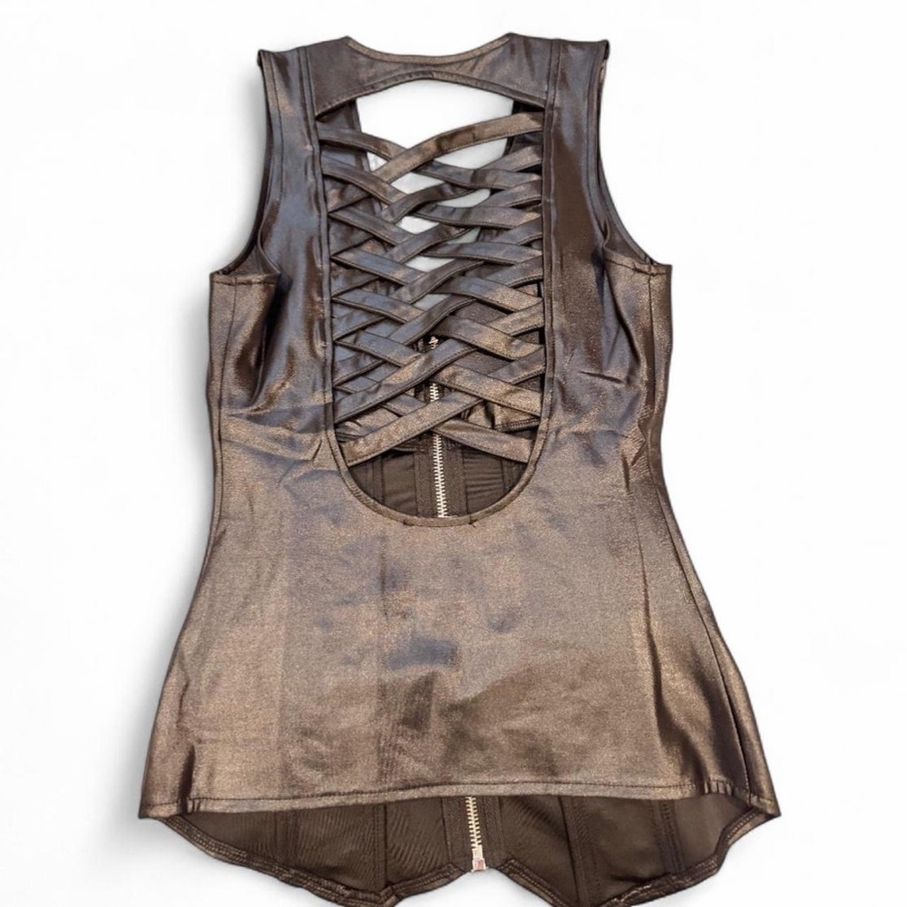 OHYES FASHION BLACK LACE UP DETAIL ZIP UP SLEEVELESS TOP - Picture 6 of 6